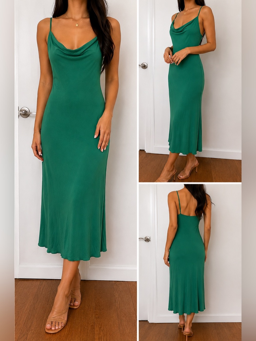 Sincerely Jules Emerald Green Cowl Neck Midi Dress Size Small NWT